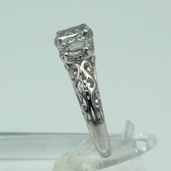 Sz 8 Genuine Espirito Santo Aquamarine 3 Stone Ring - Picture 3 of 6
